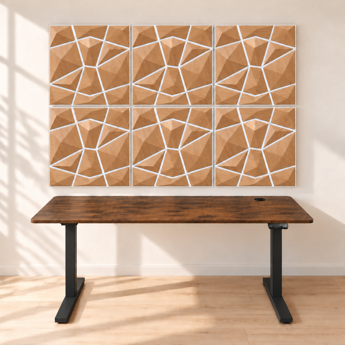 KI-Visualisierung: AURVEX Homeoffice-Bundle mit 6 Paneelen in Natural Oak und 160-cm-Schreibtisch, Gestell Schwarz