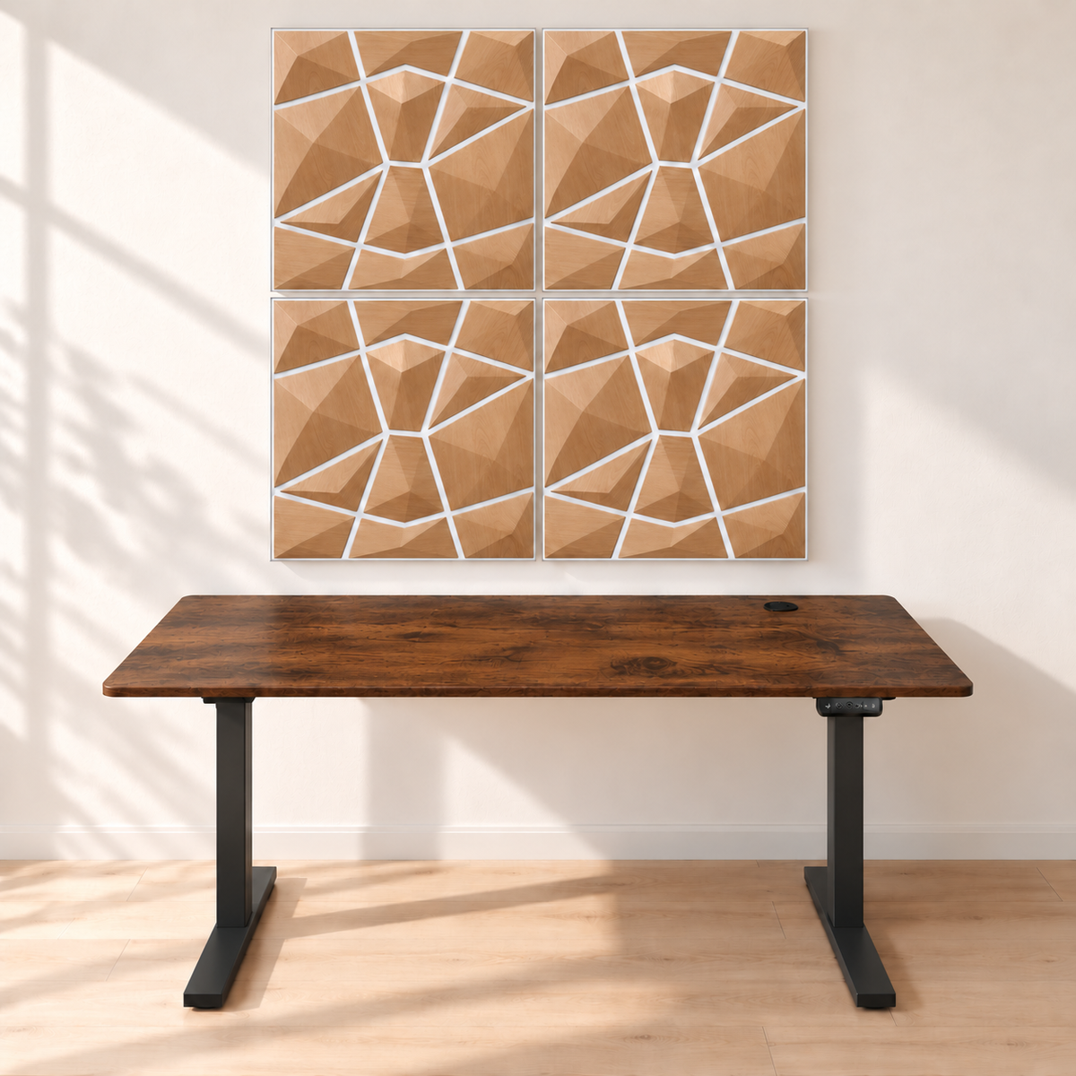 KI-Visualisierung: AURVEX Homeoffice-Bundle mit 4 Paneelen in Natural Oak und 140-cm-Schreibtisch, Gestell Schwarz