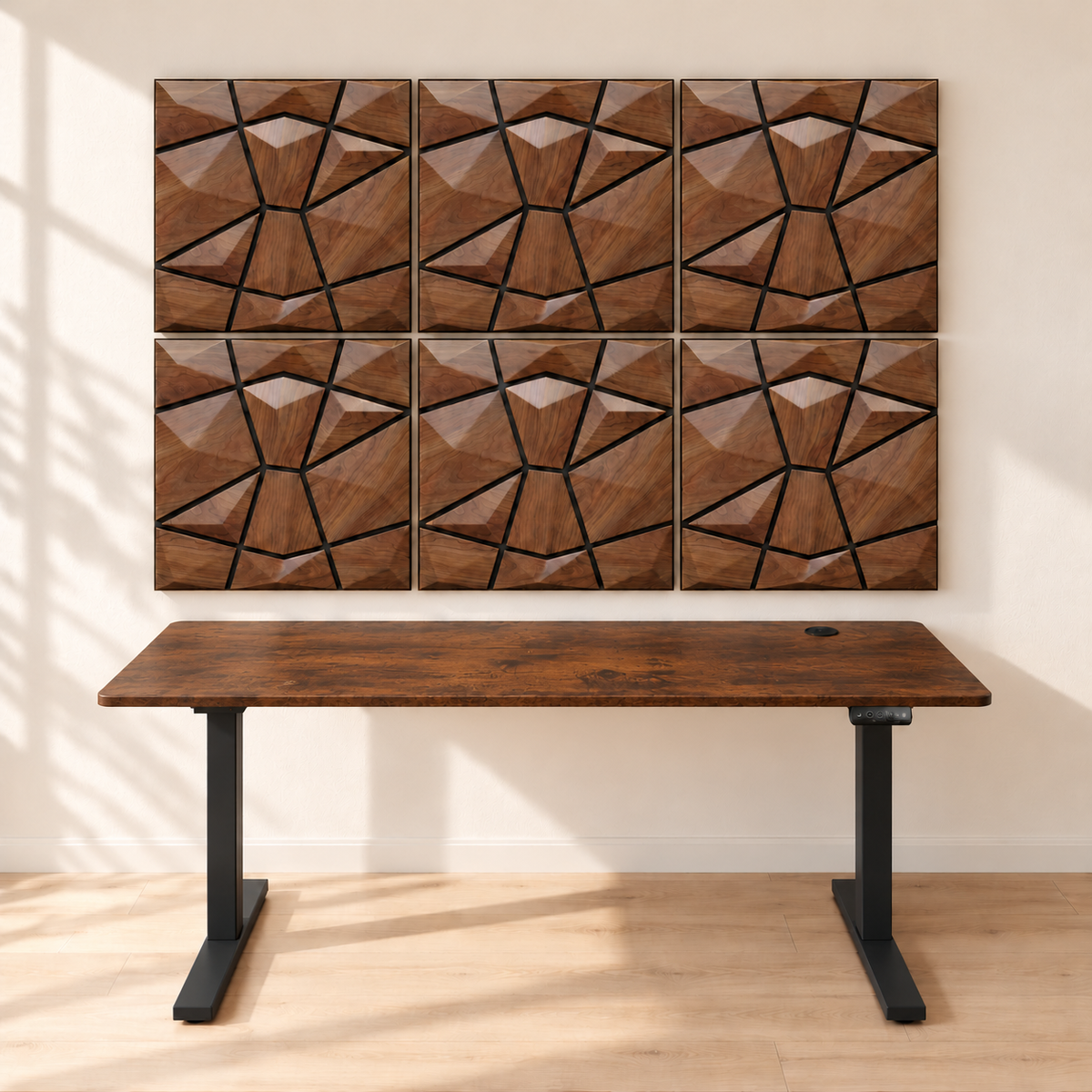 KI-Visualisierung: AURVEX Homeoffice-Bundle mit 6 Paneelen in Dark Oak und 160-cm-Schreibtisch, Gestell Schwarz