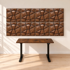 KI-Visualisierung: 8 AURVEX Paneele in Dark Oak mit SONNI 160-cm-Schreibtisch, Gestell Schwarz