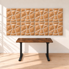 KI-Visualisierung: 8 AURVEX Paneele in Natural Oak mit SONNI 160-cm-Schreibtisch, Gestell Schwarz
